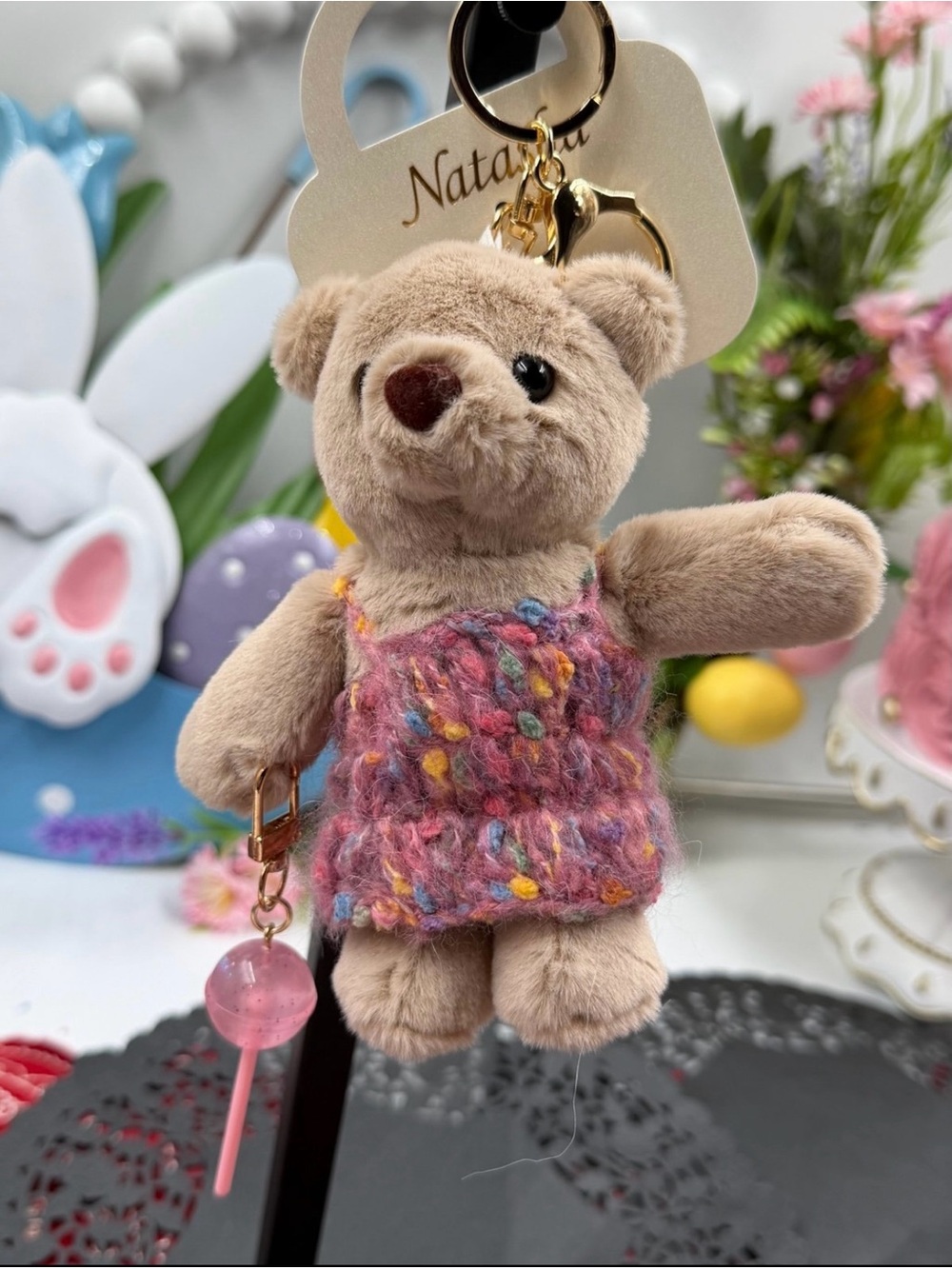 Natasha Crochet Sweater lollipop Teddy Bear Keychain & Bag Charm